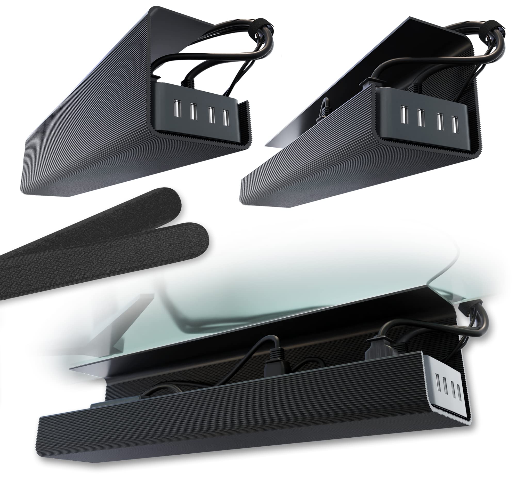 No-Screw Under-Desk Cable Tray - Set of 2